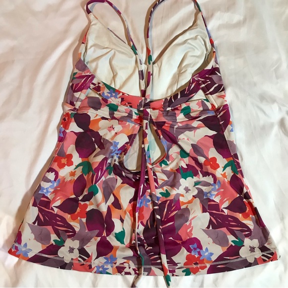 Athleta Daybreak Tropic Triangle Tankini swim top & bottom L criss-cross back - Picture 2 of 8